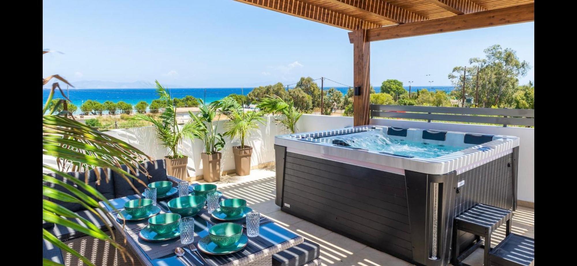 Odyssea Top View & Hot Jacuzzi Front Beach Кремасти Экстерьер фото